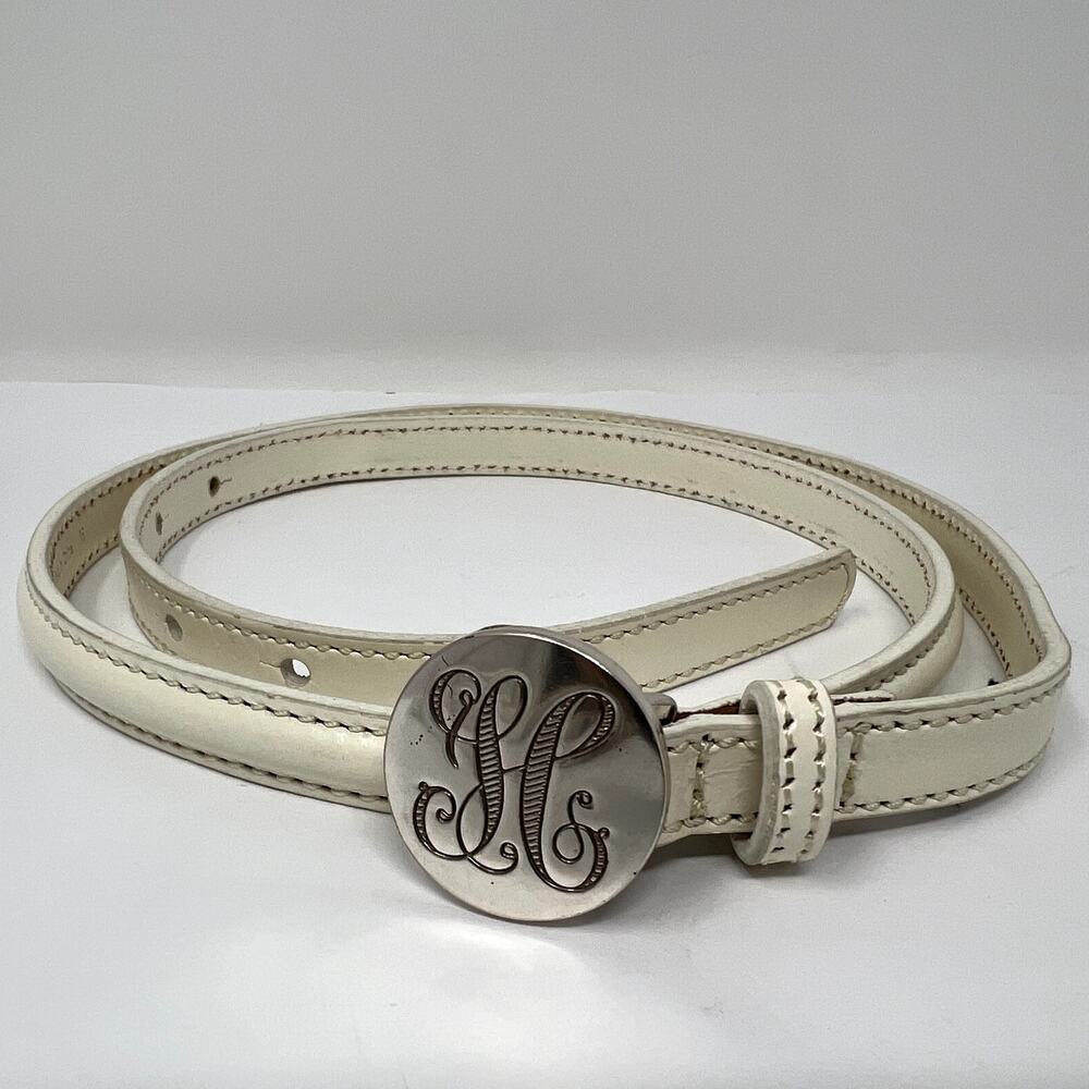 Vintage Y2K Tommy Hilfiger Cream Leather Monogram Belt M Rare